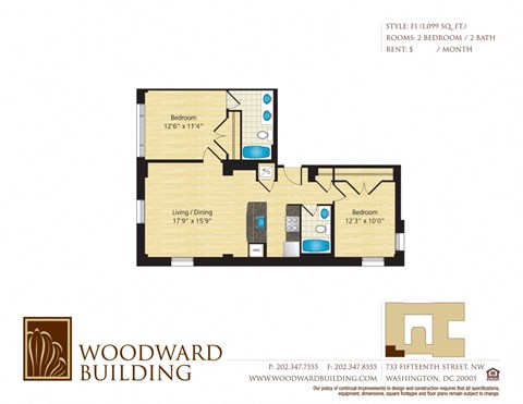 Floor Plan F1 Woodward at The Woodward Building Apartments, Washington, DC 20005